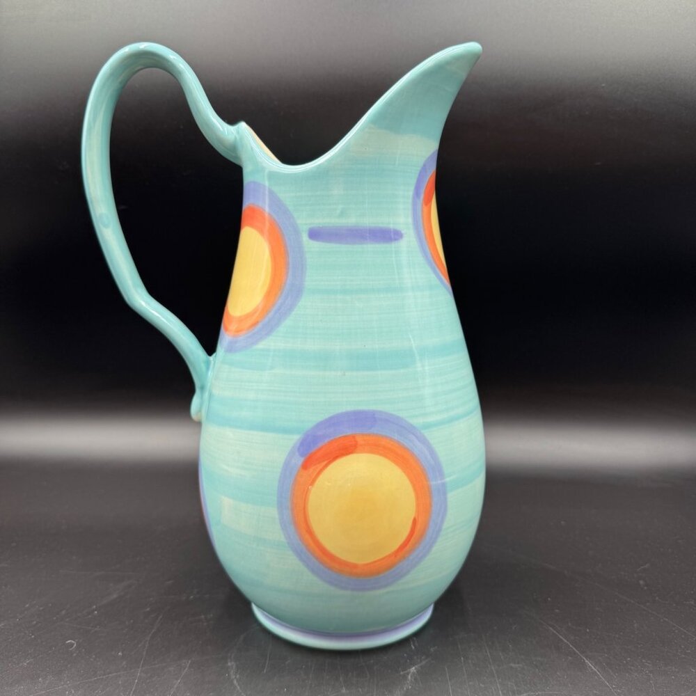 Vintage 2004 Gail Pittman Ceramic Pitcher With Abstract Circle Design Made In US